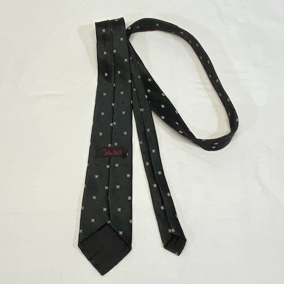 John Weitz Narrow Classic Tiny Geometric Print 3” Neck Tie Black Gold 80’s - Picture 6 of 7